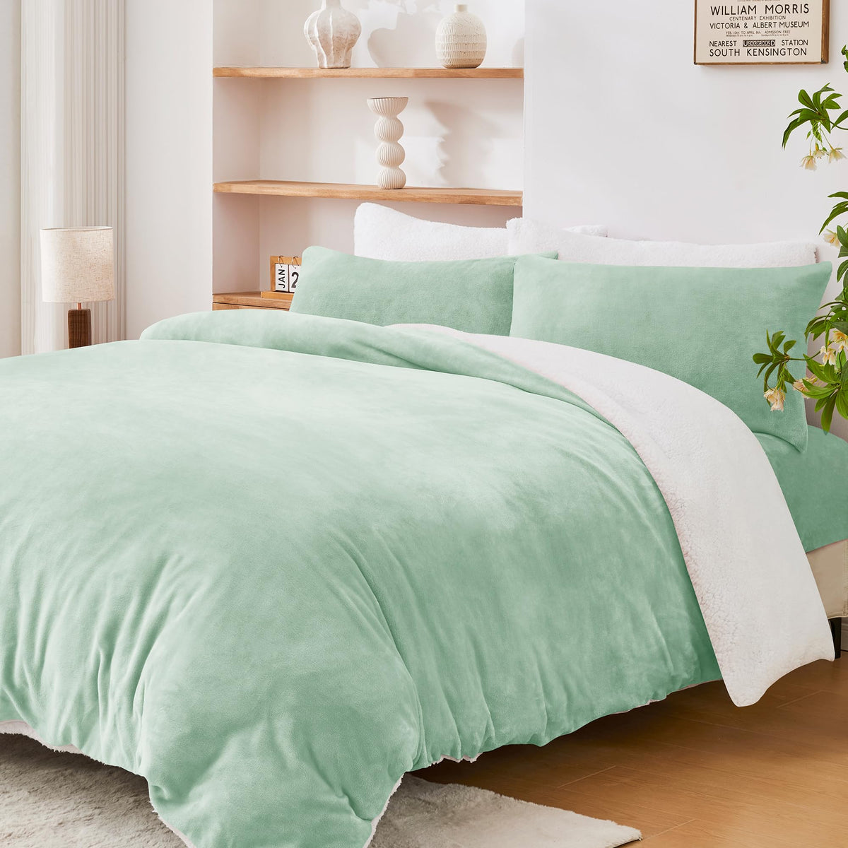LINENLINK Dual-Sided Teddy Fleece Flannel & Sherpa Quilt Cover Set, Ultra Soft & Warm Reversible Duvet Cover, Doubles as a Standalone Blanket with Zipper Closure