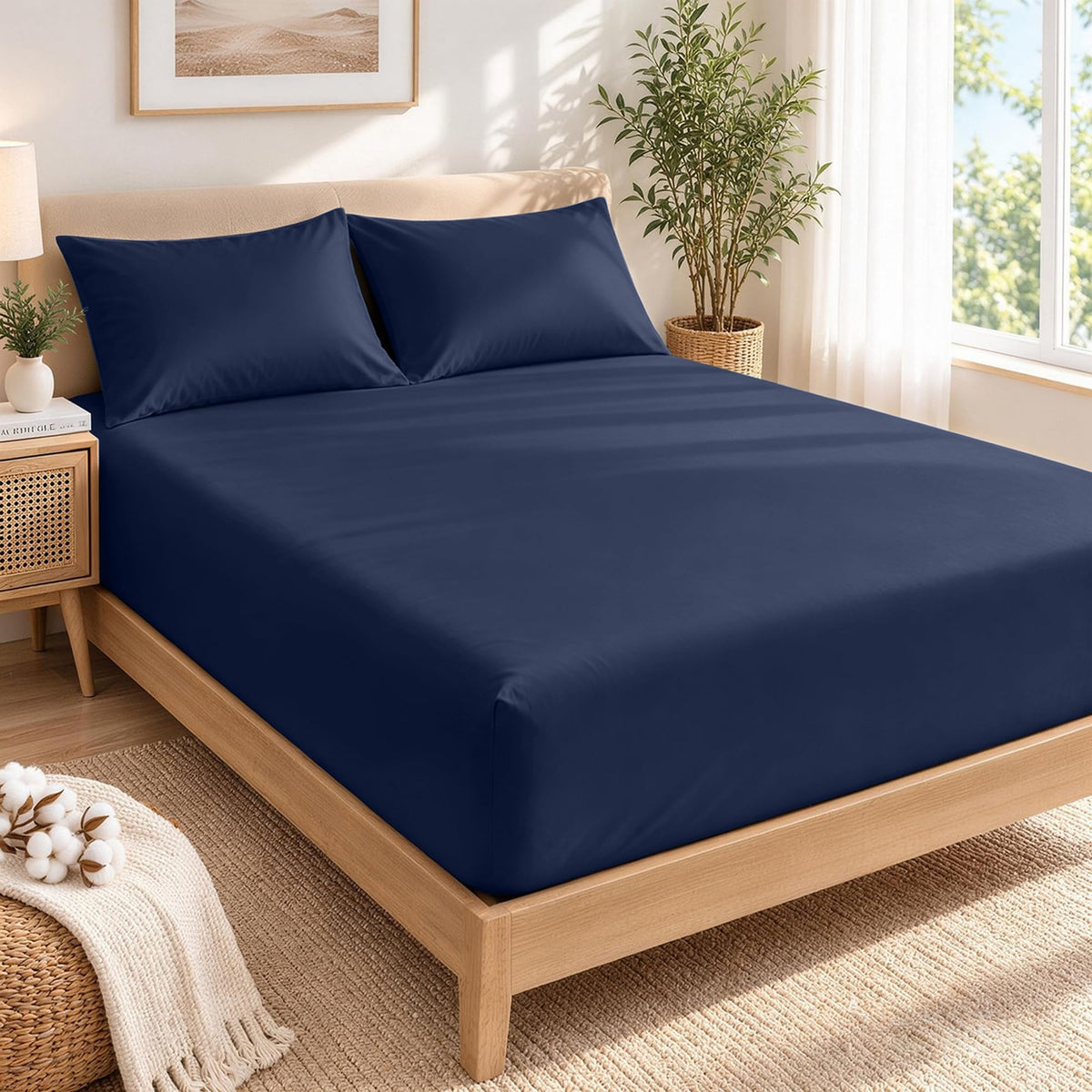 LINENLINK 100% Cotton Fitted Sheet with 2 Pillowcases