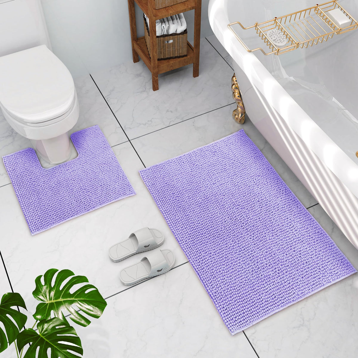 LINENLINK Chenille Bath Mat Set 2 Piece, Bath Mat & Contour Rug
