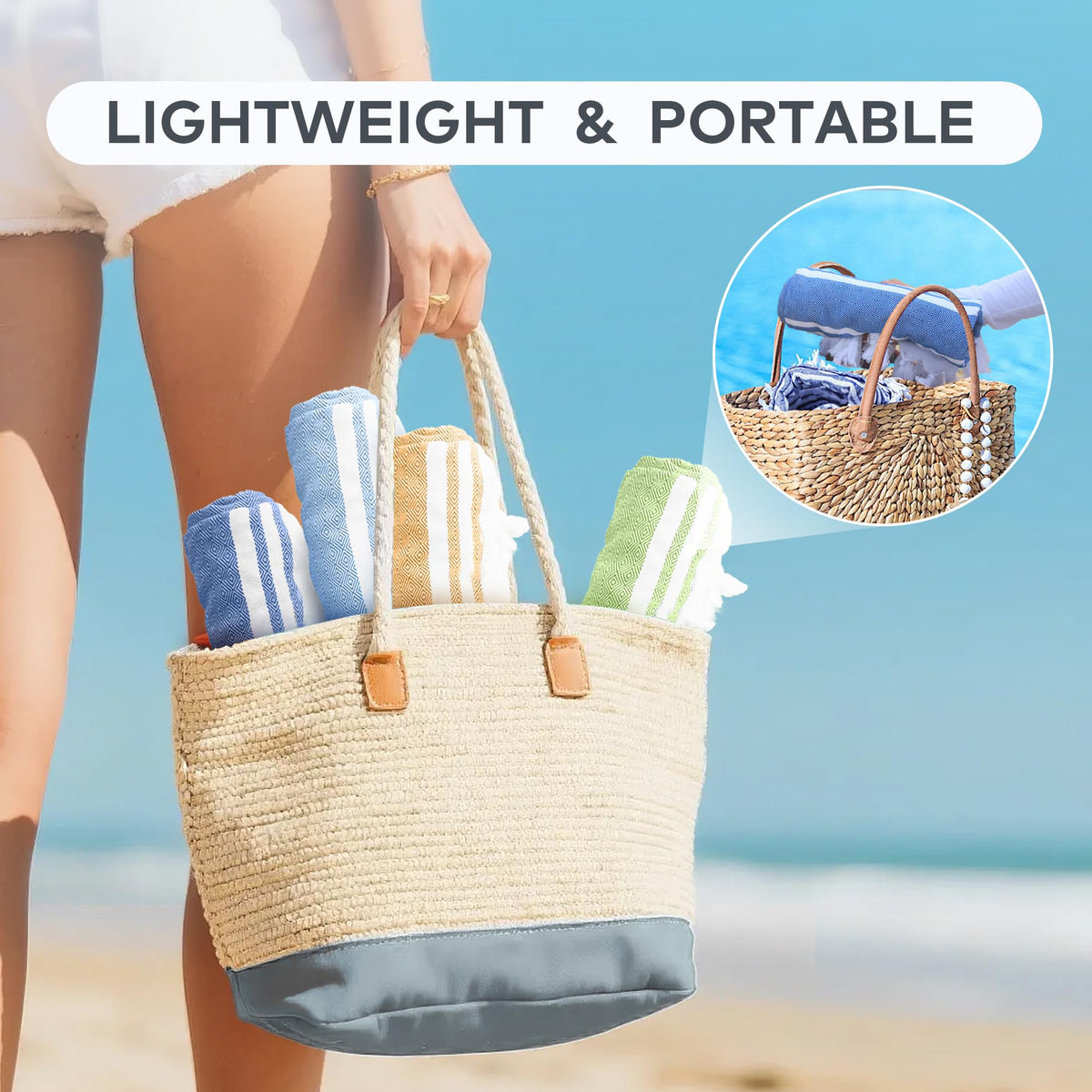LINENLINK 100% Cotton Turkish Beach Towel, Oversized Absorbent Towels, Sand-Free, Quick Dry & Lightweight Pool Towel for Swimming, Travel, Holiday