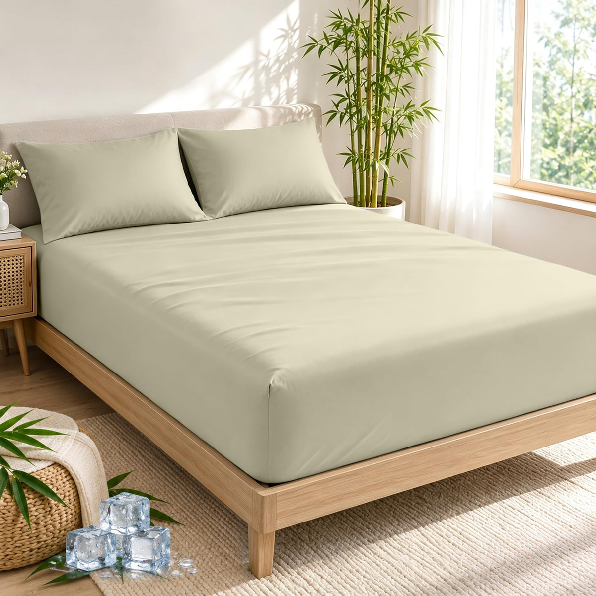 LINENLINK Bamboo Blend Fitted Sheet & 2 Pillowcases