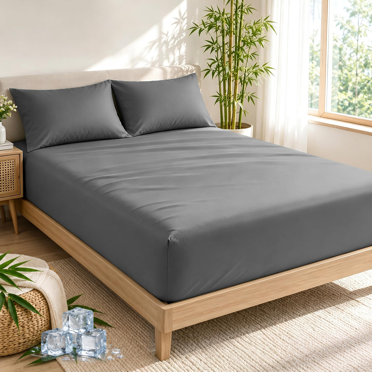 LINENLINK Bamboo Blend Fitted Sheet & 2 Pillowcases
