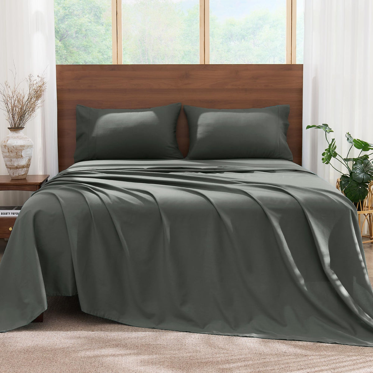 LINENLINK Cotton Rich Sheet Set – Naturally Soft Bedding 4-Piece Set with 40CM Deep Pocket Fitted Sheet, Flat Sheet & Envelope Pillowcase