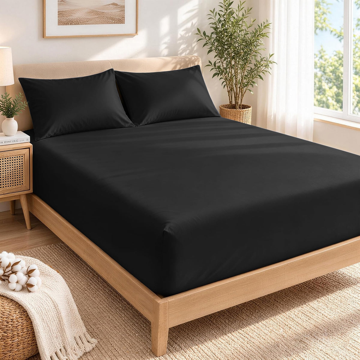 LINENLINK 100% Cotton Fitted Sheet with 2 Pillowcases
