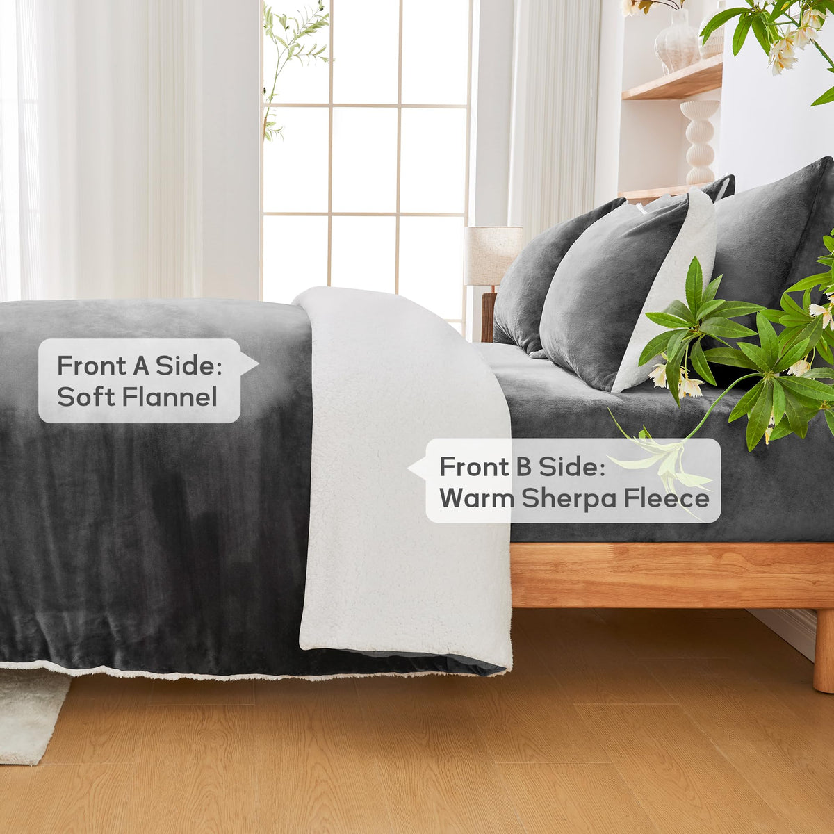 LINENLINK Dual-Sided Teddy Fleece Flannel & Sherpa Quilt Cover Set, Ultra Soft & Warm Reversible Duvet Cover, Doubles as a Standalone Blanket with Zipper Closure