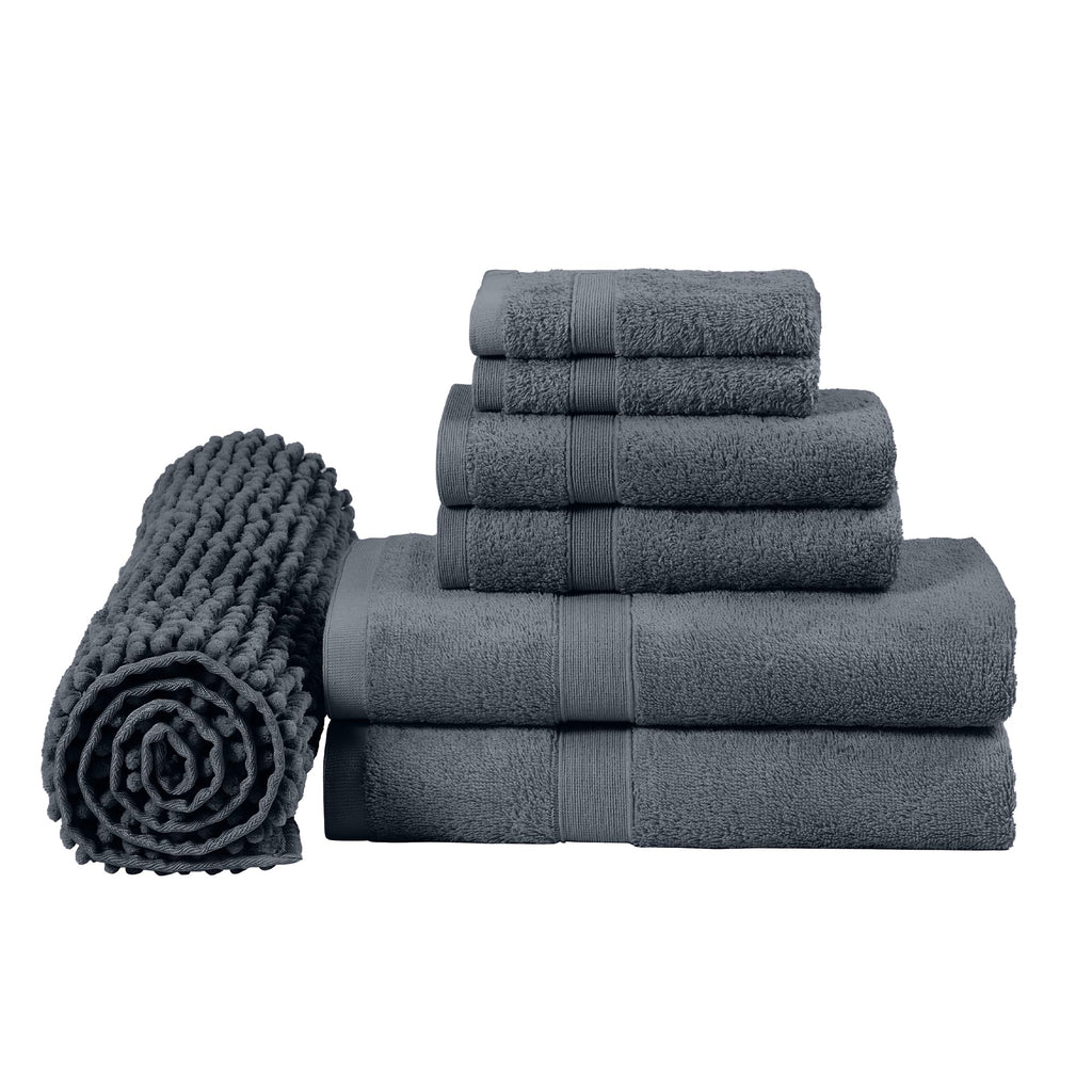 LINENLINK 100% Cotton 7 Piece Towel Set with Bath Mat