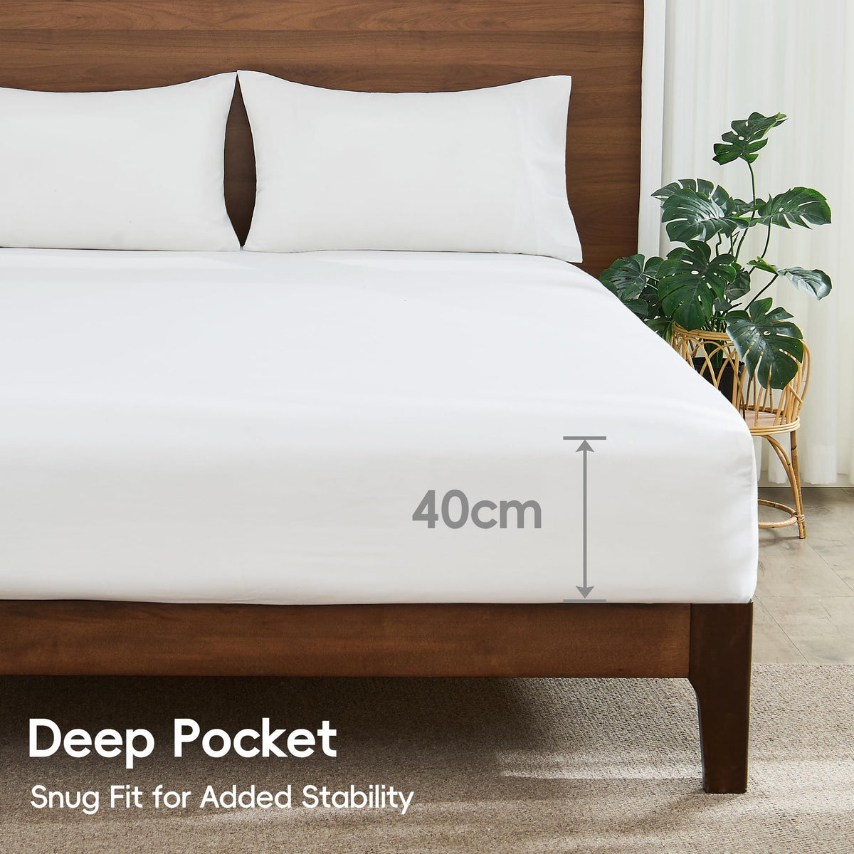 LINENLINK Cotton Rich Sheet Set – Naturally Soft Bedding 4-Piece Set with 40CM Deep Pocket Fitted Sheet, Flat Sheet & Envelope Pillowcase