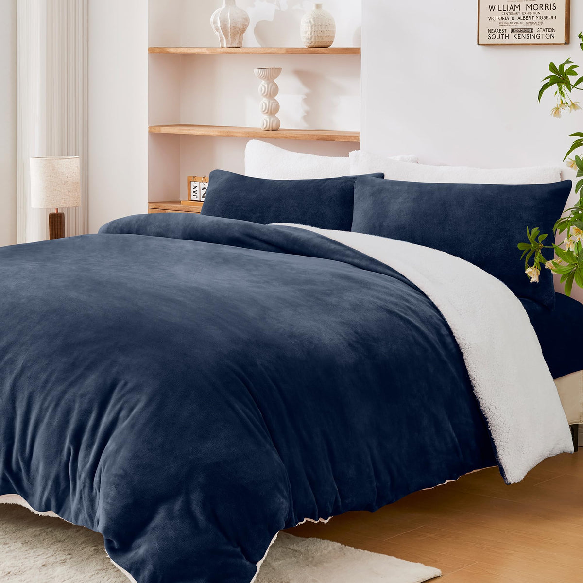 LINENLINK Dual-Sided Teddy Fleece Flannel & Sherpa Quilt Cover Set, Ultra Soft & Warm Reversible Duvet Cover, Doubles as a Standalone Blanket with Zipper Closure
