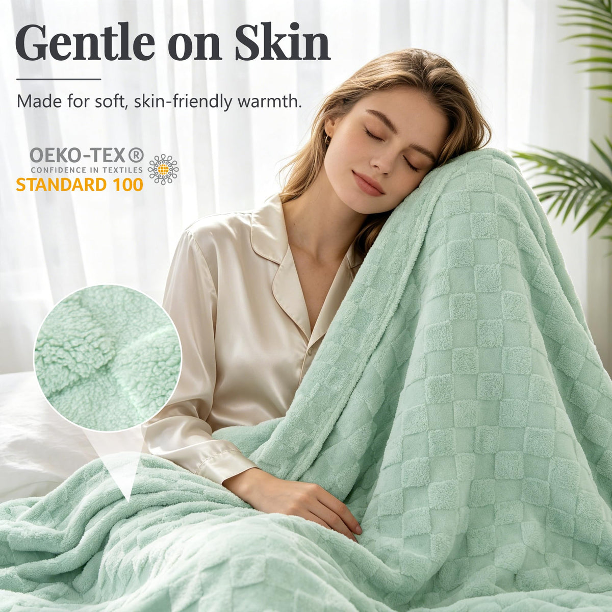 LINENLINK Fleece Blanket, 300GSM Checkered Coral Fleece Blanket for Couch or Bed, Soft Lightweight Warm Blankets for All Seasons