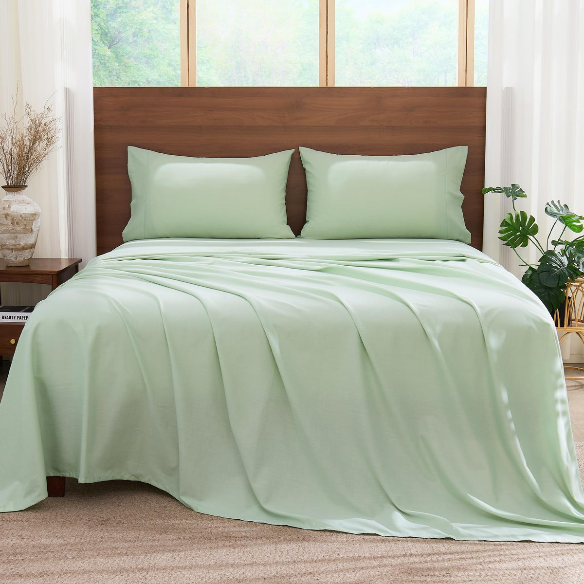 LINENLINK Cotton Rich Sheet Set – Naturally Soft Bedding 4-Piece Set with 40CM Deep Pocket Fitted Sheet, Flat Sheet & Envelope Pillowcase