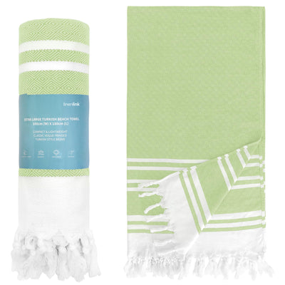 LINENLINK 100% Cotton Turkish Beach Towel, Oversized Absorbent Towels, Sand-Free, Quick Dry & Lightweight Pool Towel for Swimming, Travel, Holiday