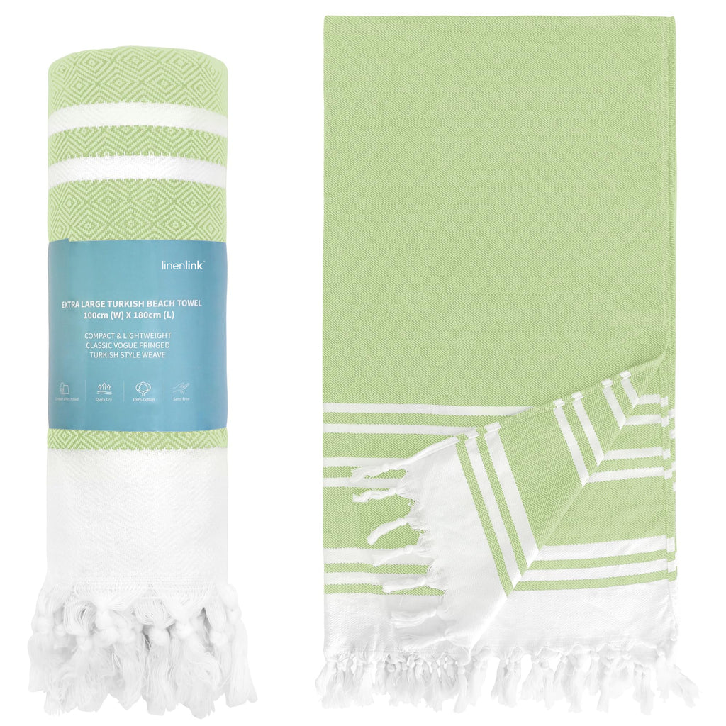 LINENLINK 100% Cotton Turkish Beach Towel, Oversized Absorbent Towels, Sand-Free, Quick Dry & Lightweight Pool Towel for Swimming, Travel, Holiday