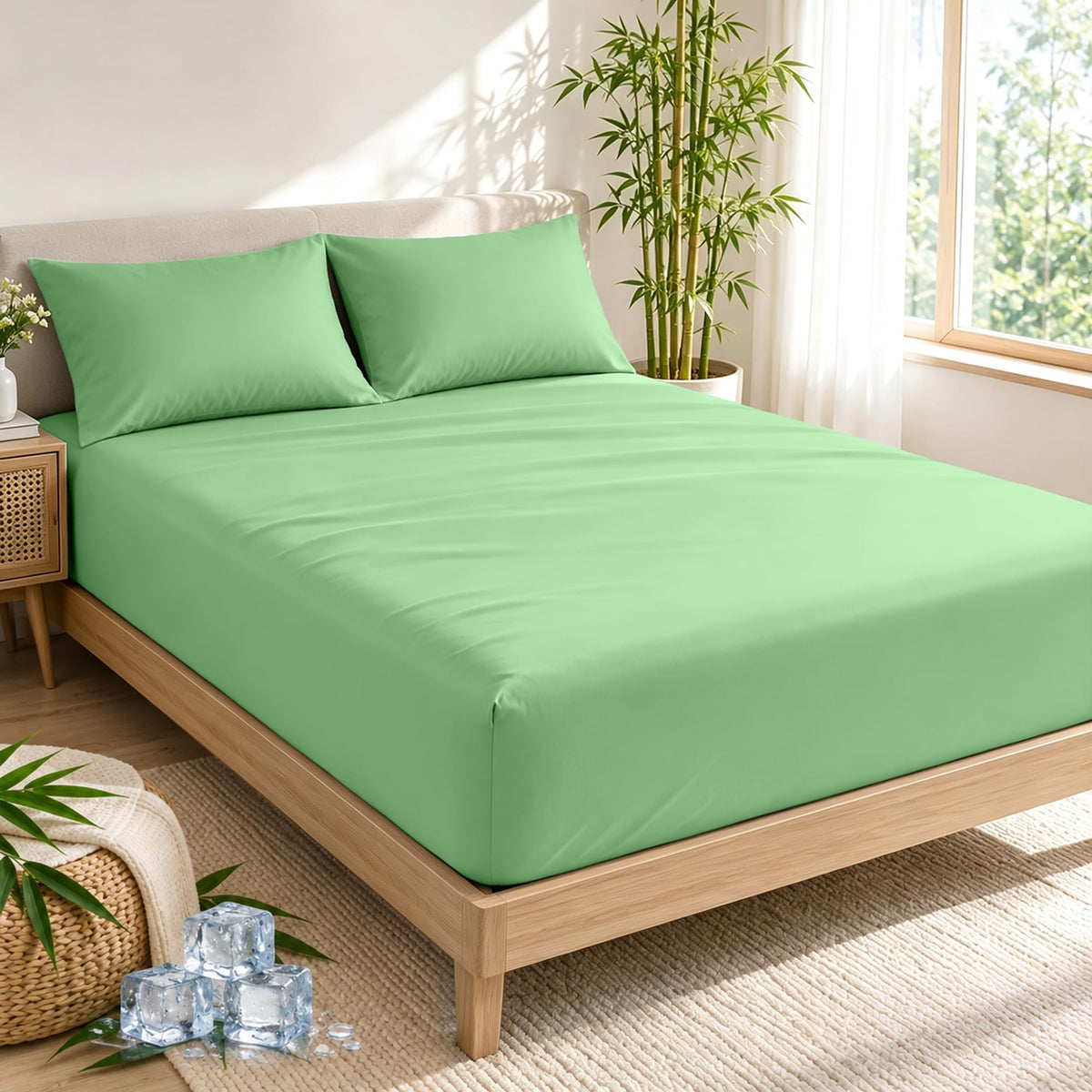LINENLINK Bamboo Blend Fitted Sheet & 2 Pillowcases