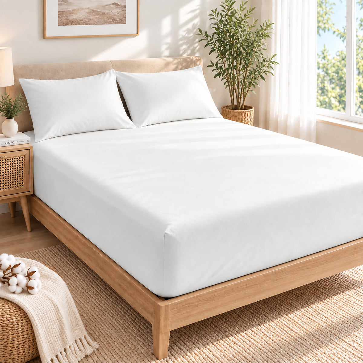 LINENLINK 100% Cotton Fitted Sheet with 2 Pillowcases