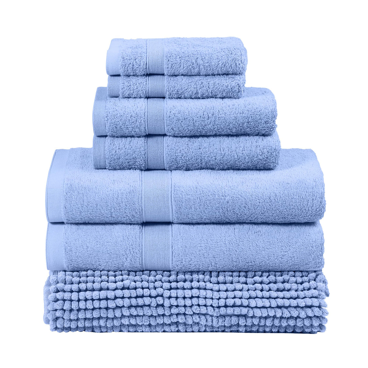 LINENLINK 100% Cotton 7 Piece Towel Set with Bath Mat