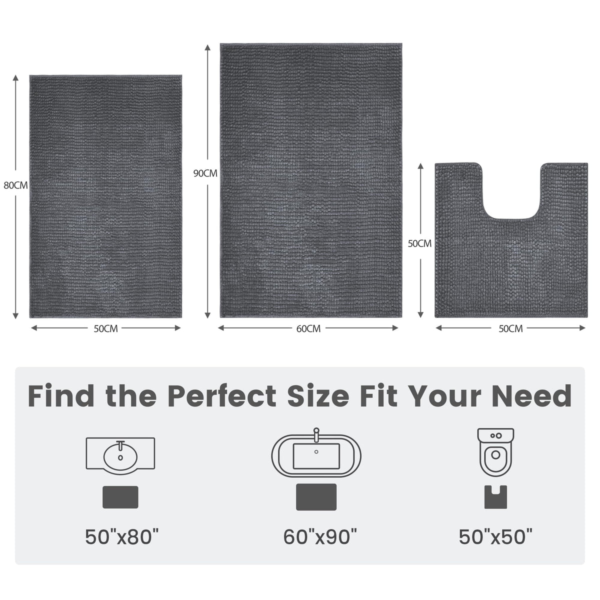 LINENLINK Chenille Bath Mat, Non-Slip Bathroom Rug