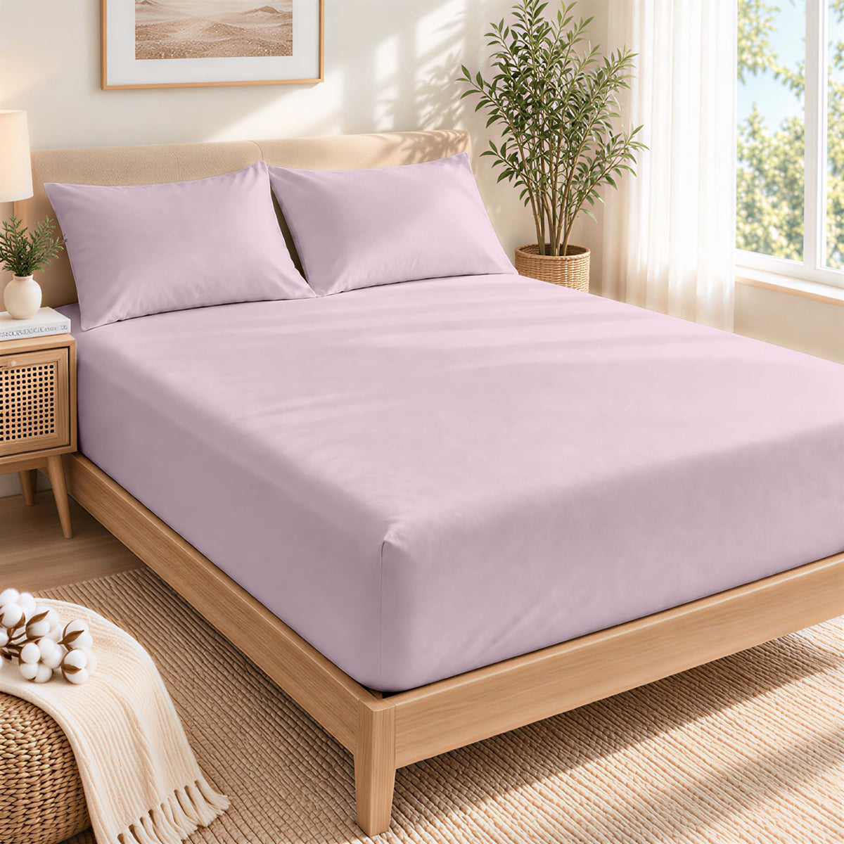 LINENLINK 100% Cotton Fitted Sheet with 2 Pillowcases