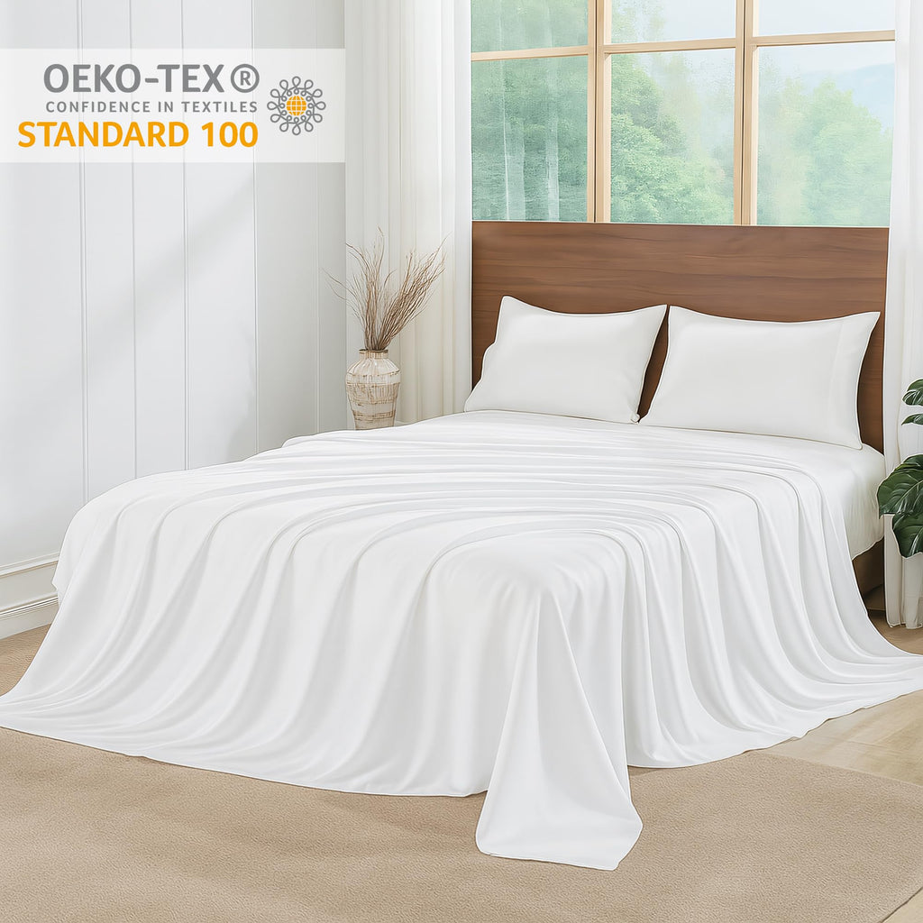LINENLINK Cotton Rich Sheet Set – Naturally Soft Bedding 4-Piece Set with 40CM Deep Pocket Fitted Sheet, Flat Sheet & Envelope Pillowcase