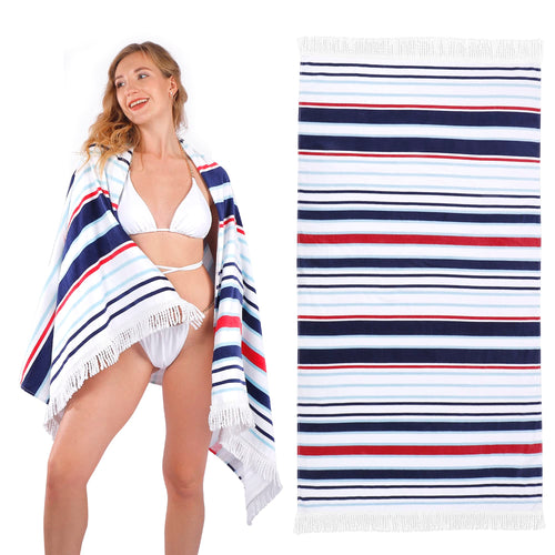 LINENLINK 100% Cotton Beach Towel - HAWAII Pattern Sand Free Beach Blanket Soft and Absorbent Towels for Swimming, Sports, Beach, Gym, Travel