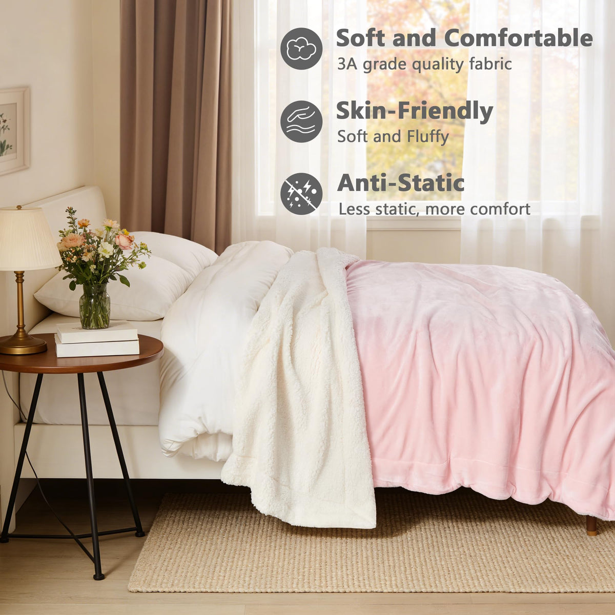 LINENLINK Sherpa Fleece Blanket for Bed, Thick & Warm Cozy Blanket for Winter,Fluffy Plush Warm Comforter
