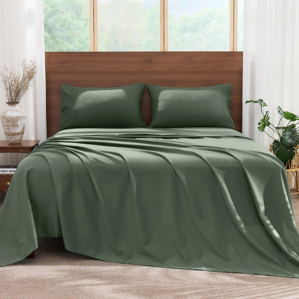 LINENLINK Cotton Rich Sheet Set – Naturally Soft Bedding 4-Piece Set with 40CM Deep Pocket Fitted Sheet, Flat Sheet & Envelope Pillowcase