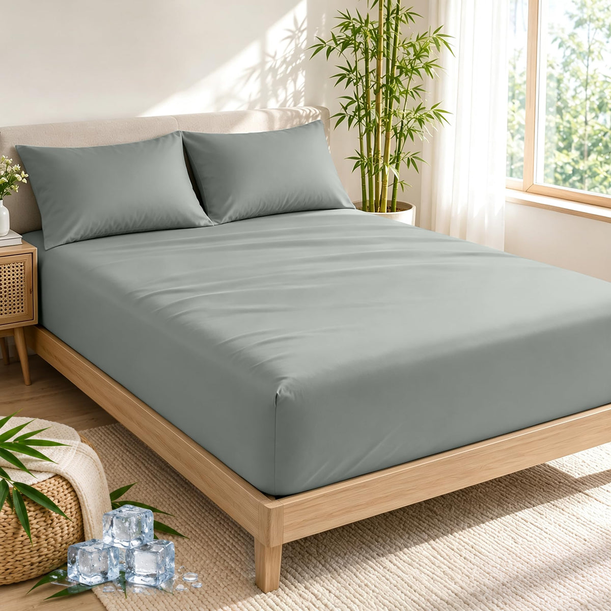 LINENLINK Bamboo Blend Fitted Sheet & 2 Pillowcases