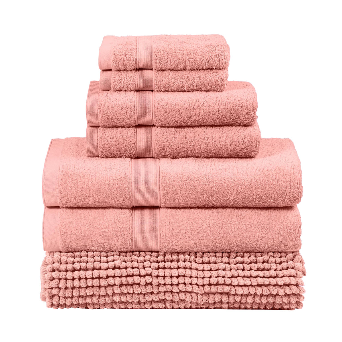 LINENLINK 100% Cotton 7 Piece Towel Set with Bath Mat