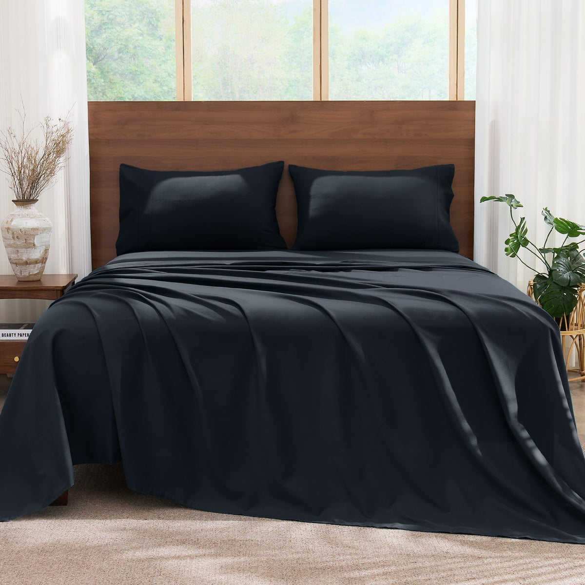LINENLINK Cotton Rich Sheet Set – Naturally Soft Bedding 4-Piece Set with 40CM Deep Pocket Fitted Sheet, Flat Sheet & Envelope Pillowcase