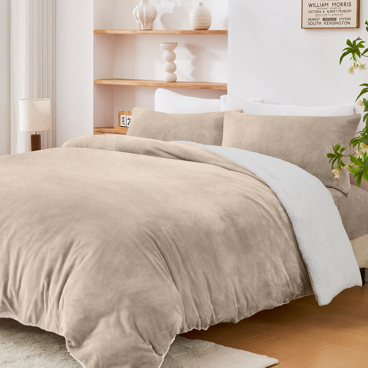 LINENLINK Dual-Sided Teddy Fleece Flannel & Sherpa Quilt Cover Set, Ultra Soft & Warm Reversible Duvet Cover, Doubles as a Standalone Blanket with Zipper Closure