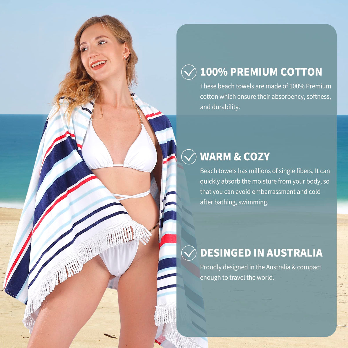 LINENLINK 100% Cotton Beach Towel - HAWAII Pattern Sand Free Beach Blanket Soft and Absorbent Towels for Swimming, Sports, Beach, Gym, Travel