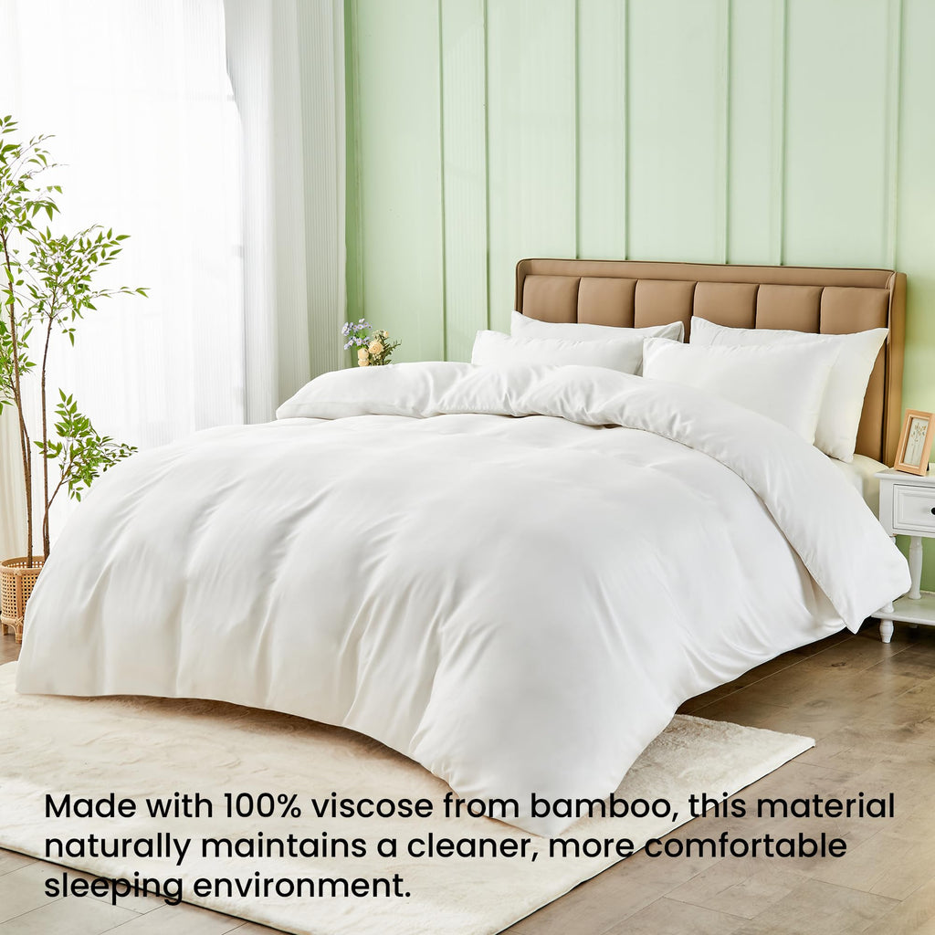 LINENLINK 100% Bamboo Quilt Cover Set for Hot Sleepers, Teal Blue