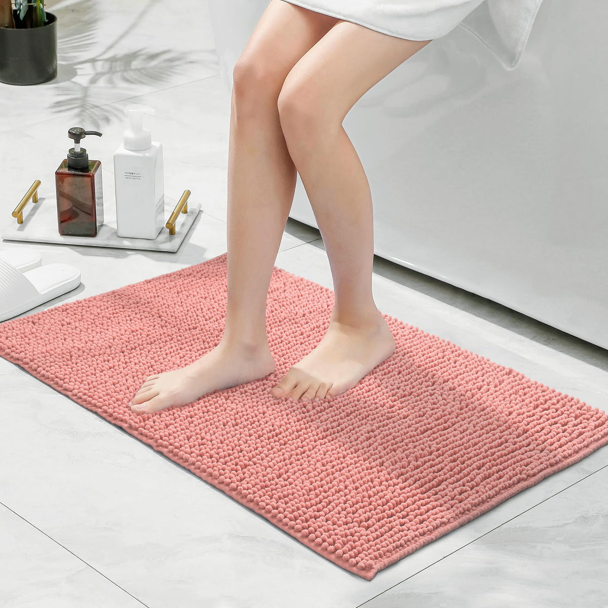LINENLINK Chenille Bath Mat, Non-Slip Bathroom Rug