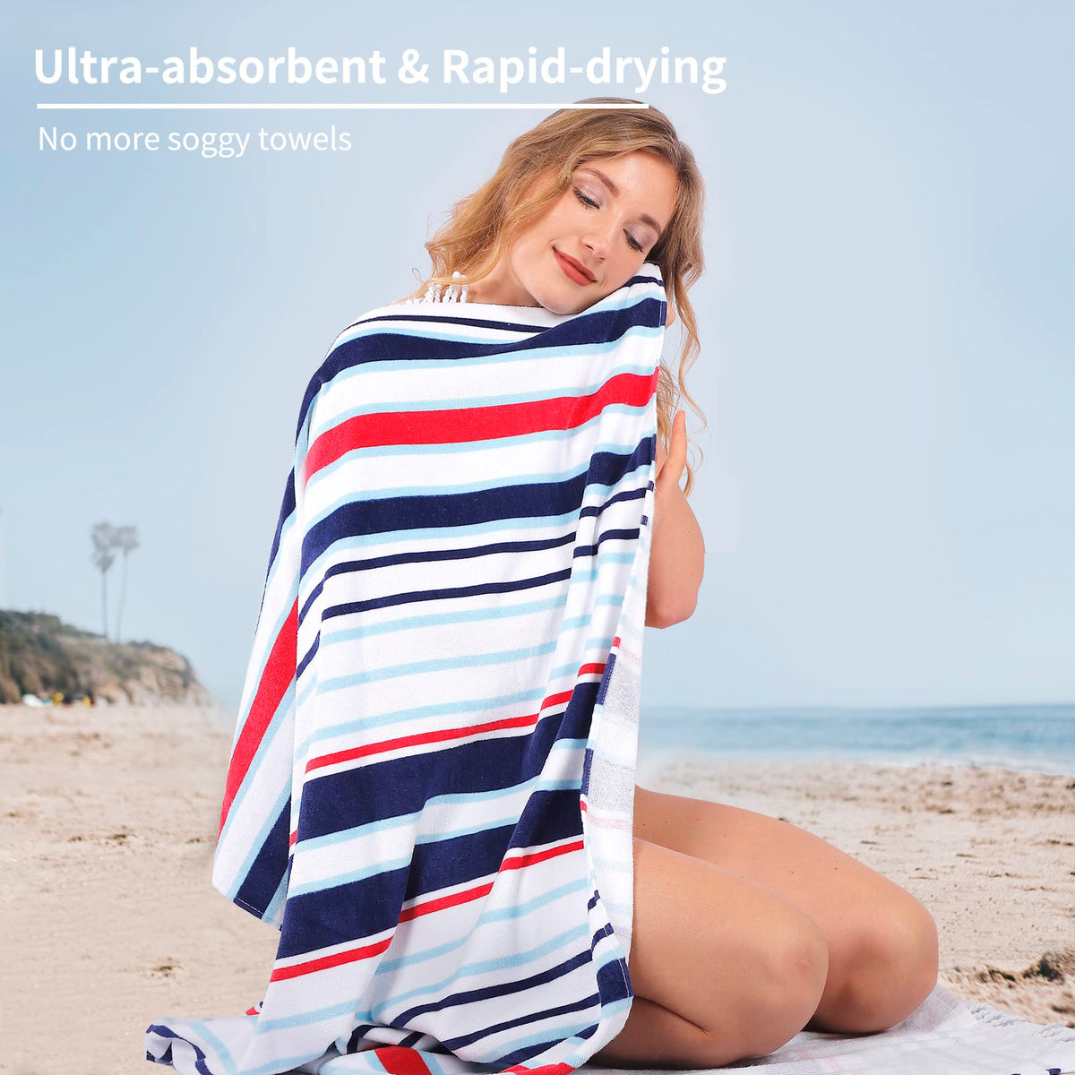 LINENLINK 100% Cotton Beach Towel - HAWAII Pattern Sand Free Beach Blanket Soft and Absorbent Towels for Swimming, Sports, Beach, Gym, Travel