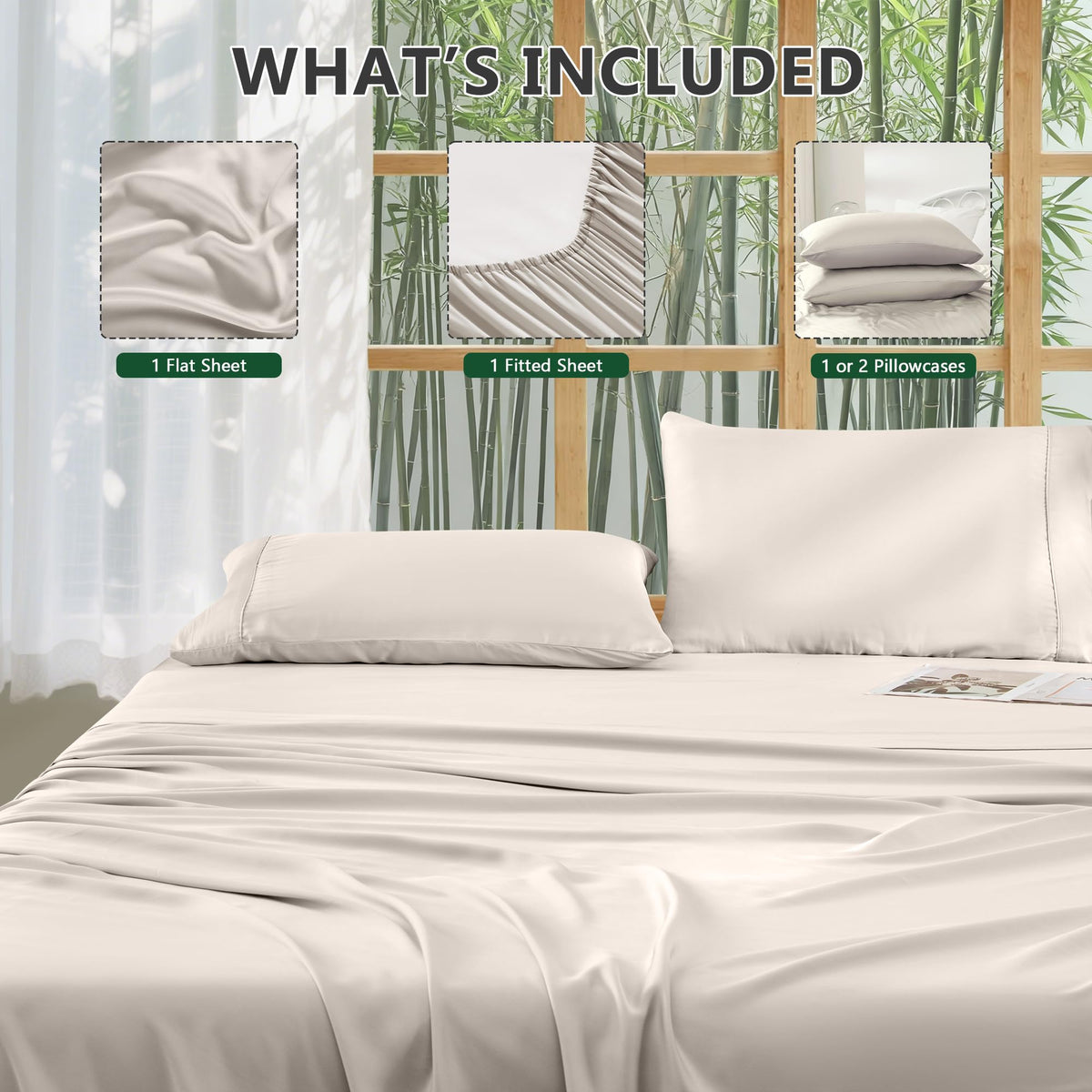 LINENLINK 100% Bamboo Sheet Set 4 Piece for Hot Sleepers
