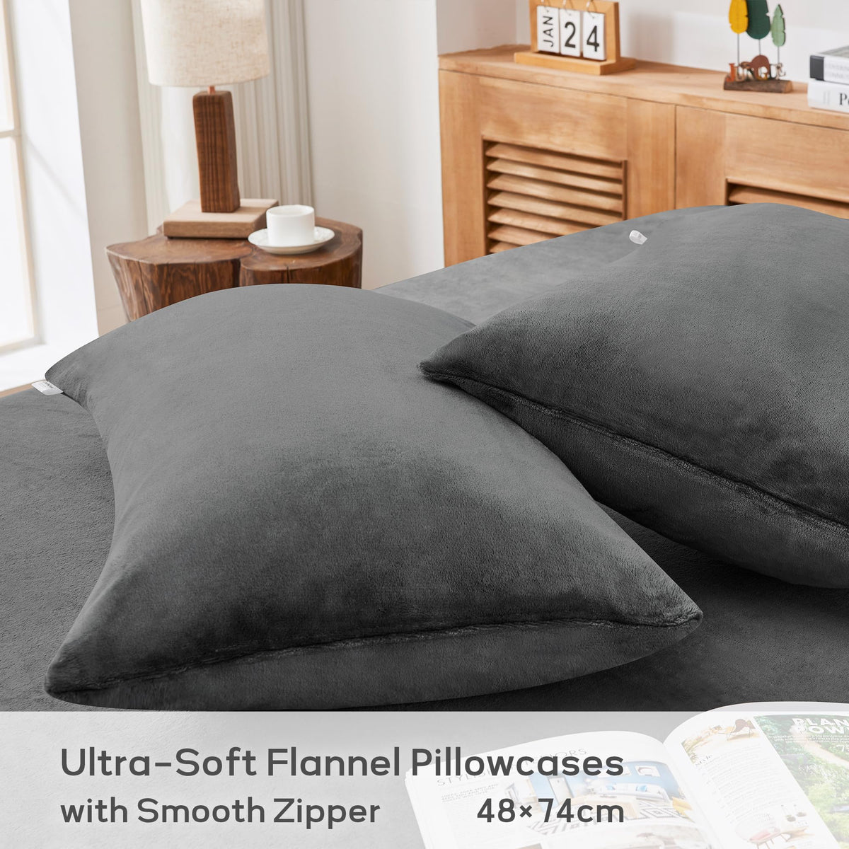 LINENLINK Teddy Fleece Fitted Sheet Set, Super Soft Flannel, Extra Warm & Cozy for Winter, 40cm Deep Pocket, Includes 1 Fitted Sheet & 2 Pillowcases, No Flat Sheet