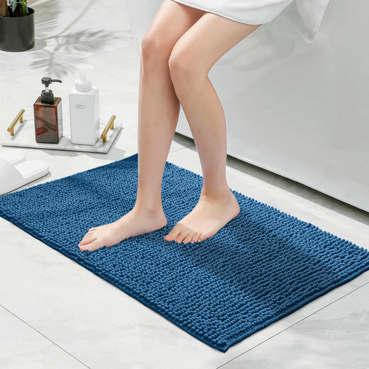 LINENLINK Chenille Bath Mat, Non-Slip Bathroom Rug