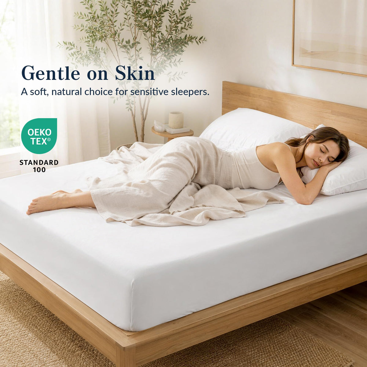 LINENLINK 100% Cotton Fitted Sheet with 2 Pillowcases