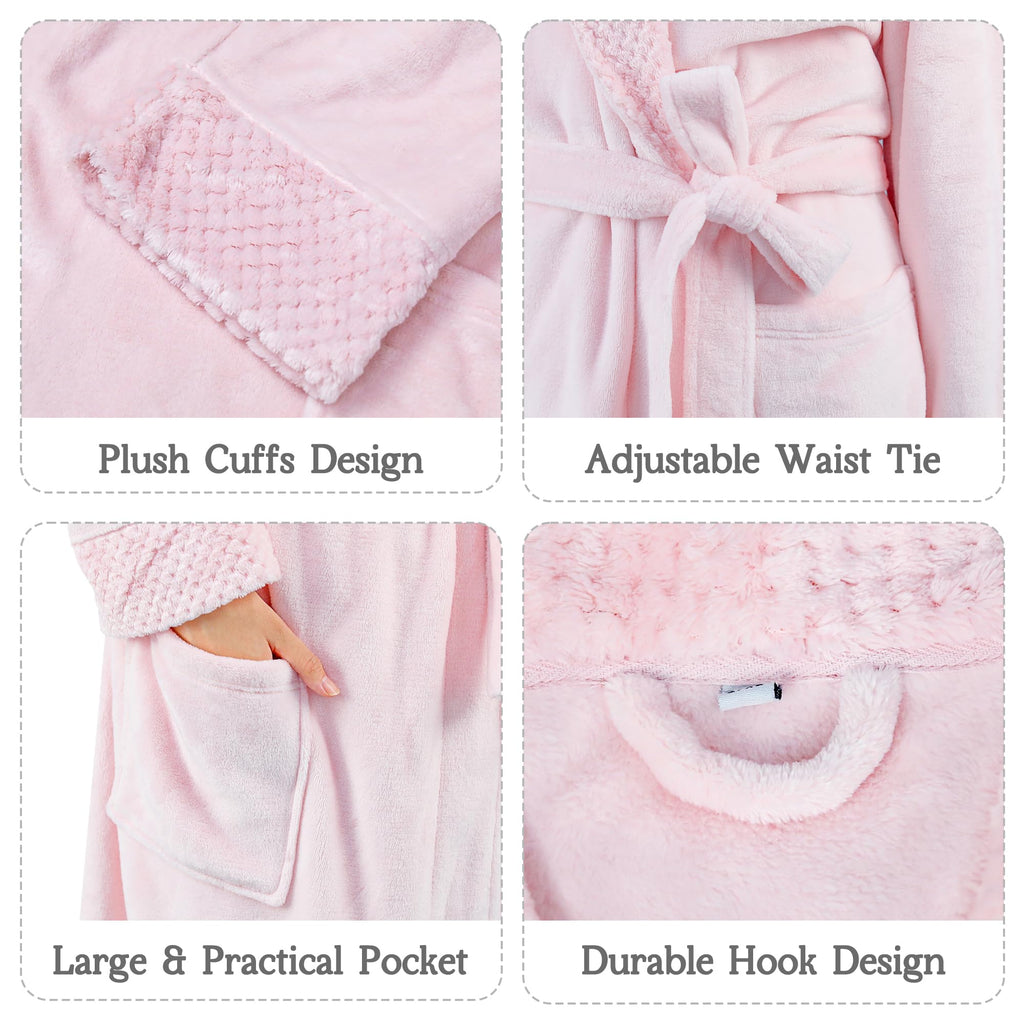 LINENLINK Flannel Fleece Robe for Women & Men, Soft Warm Bathrobe Dressing Gown with Shawl Collar and 2 Deep Pockets, Long Plush Robes for After Shower, Spa and Lounging