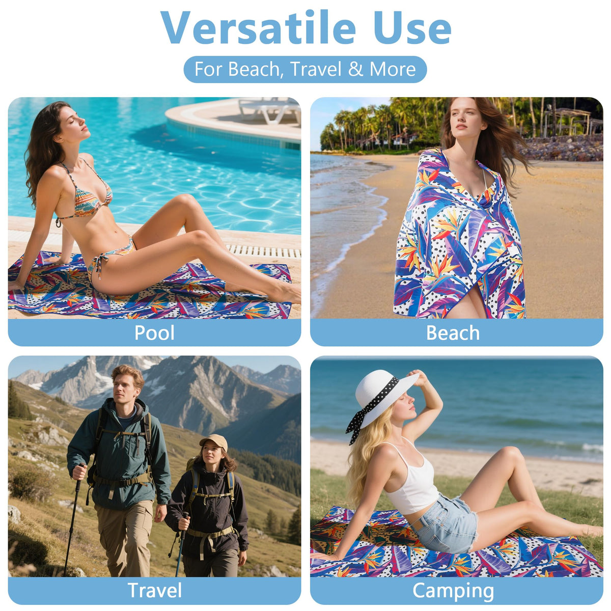 LINENLINK Microfiber Beach Towel, Dual-Sided Quick Dry Pool Towel with Pouch, Absorbent, Sand Free & Lightweight Compact Beach Blanket for Swimming, Yoga, Camping