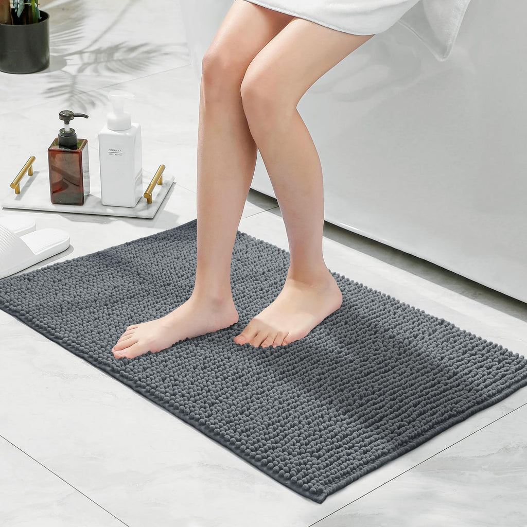 LINENLINK Chenille Bath Mat, Non-Slip Bathroom Rug
