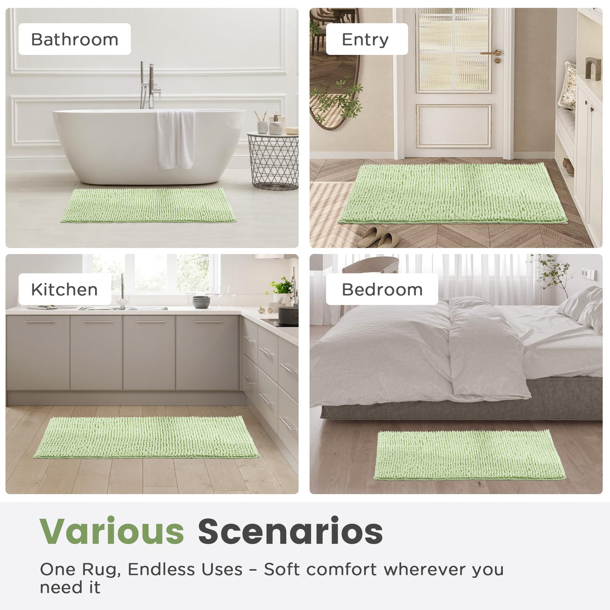LINENLINK Chenille Bath Mat, Extra Soft Shaggy Absorbent Bathroom Rug, Non-Slip Bath Rugs for Bathtub, Shower, Kitchen, Machine Washable