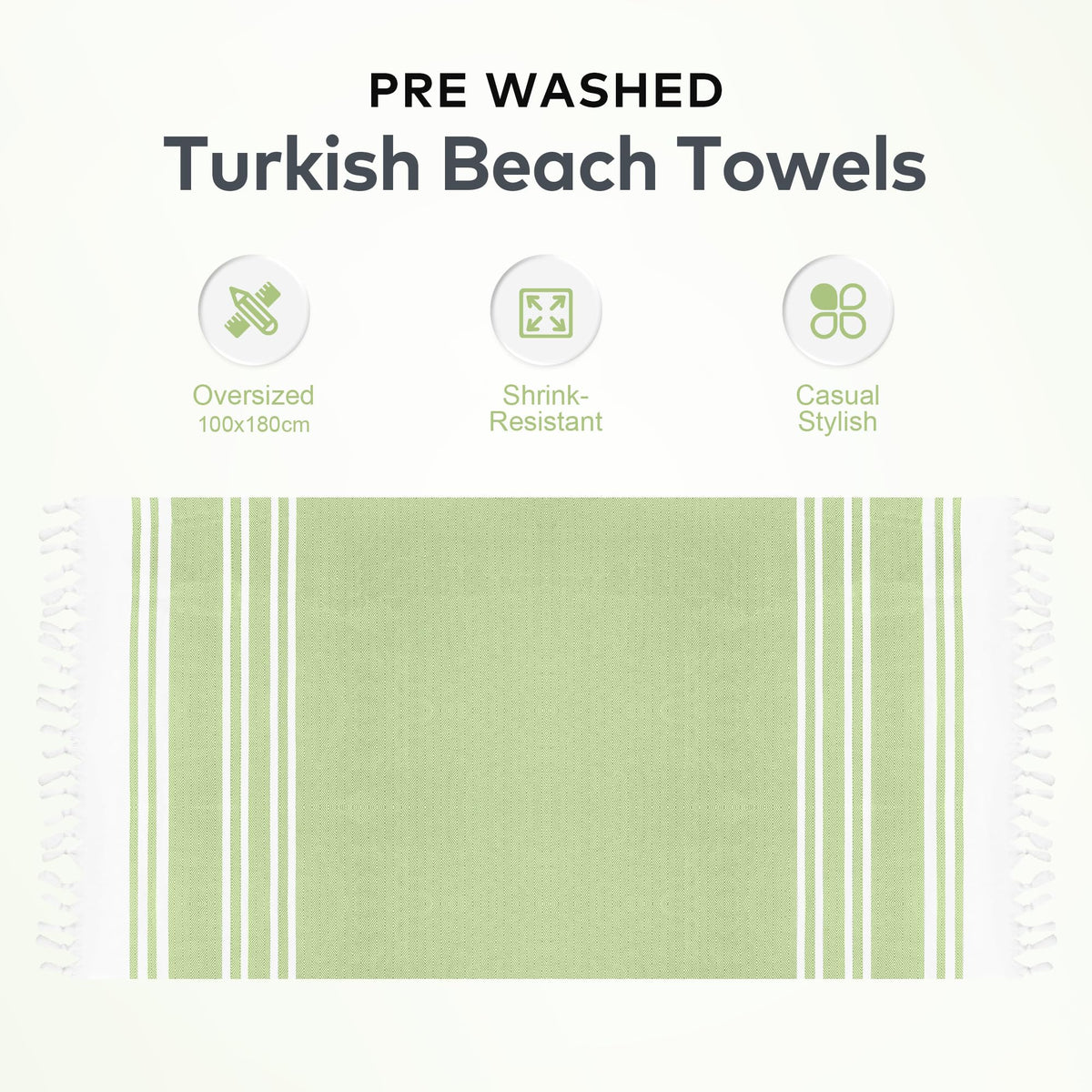 LINENLINK 100% Cotton Turkish Beach Towel, Oversized Absorbent Towels, Sand-Free, Quick Dry & Lightweight Pool Towel for Swimming, Travel, Holiday