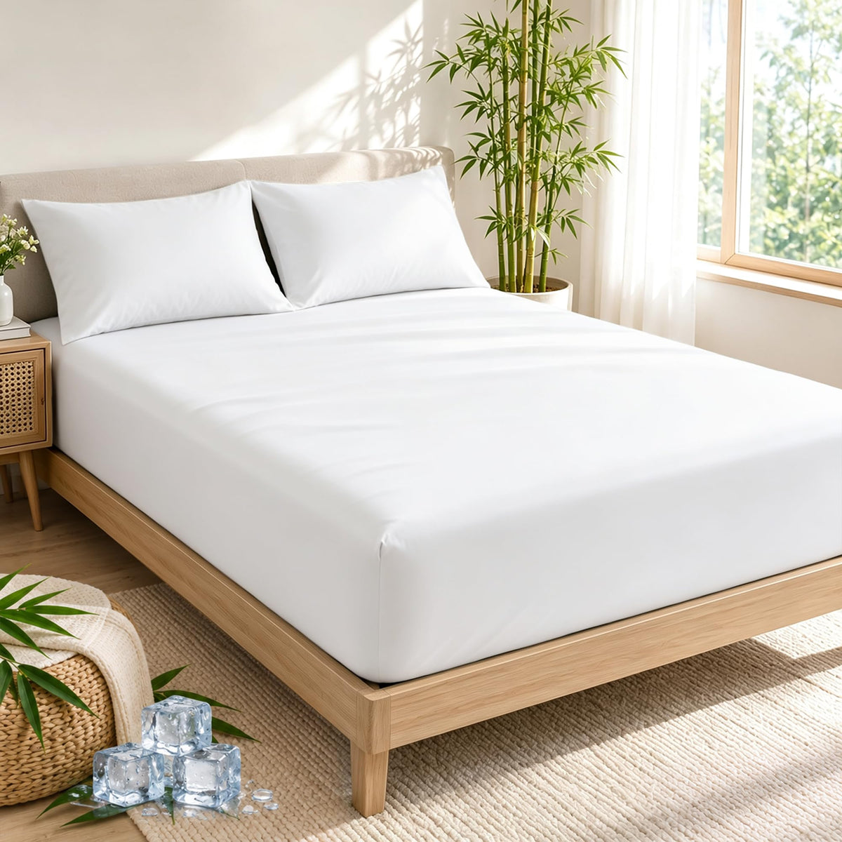 LINENLINK Bamboo Blend Fitted Sheet & 2 Pillowcases