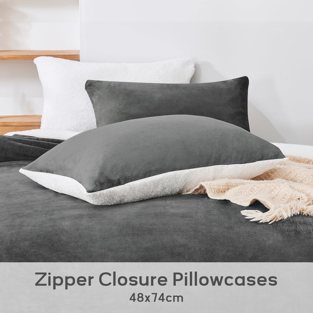 LINENLINK Dual-Sided Teddy Fleece Flannel & Sherpa Quilt Cover Set, Ultra Soft & Warm Reversible Duvet Cover, Doubles as a Standalone Blanket with Zipper Closure
