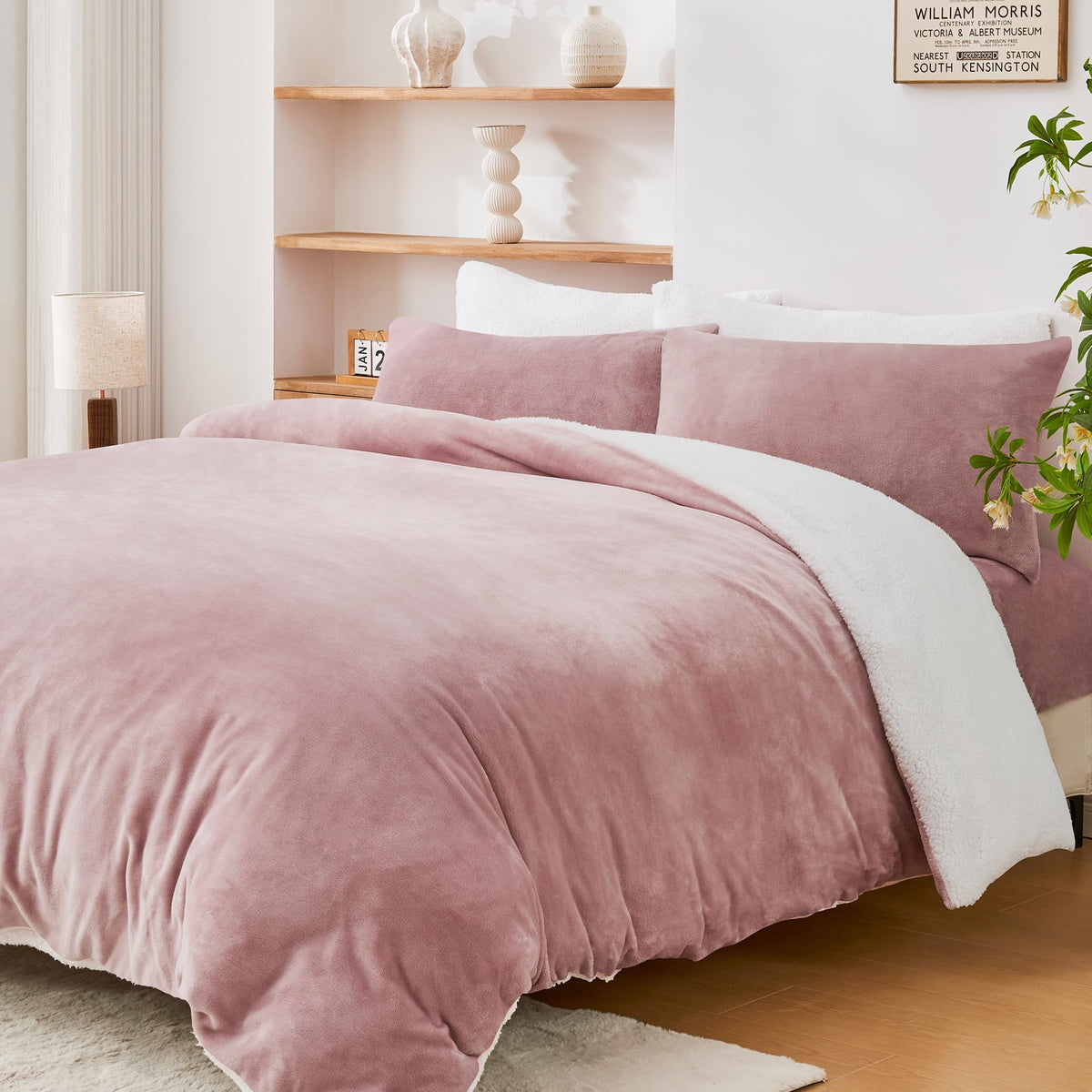 LINENLINK Dual-Sided Teddy Fleece Flannel & Sherpa Quilt Cover Set, Ultra Soft & Warm Reversible Duvet Cover, Doubles as a Standalone Blanket with Zipper Closure