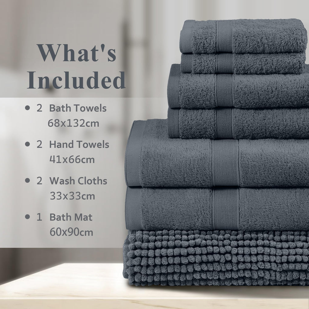 LINENLINK 100% Cotton 7 Piece Towel Set with Bath Mat
