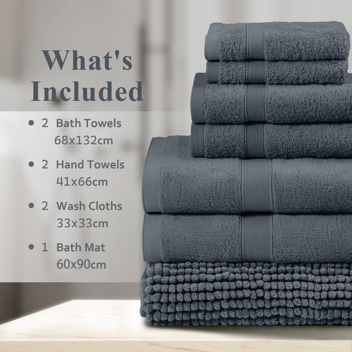 LINENLINK 100% Cotton 7 Piece Towel Set with Bath Mat