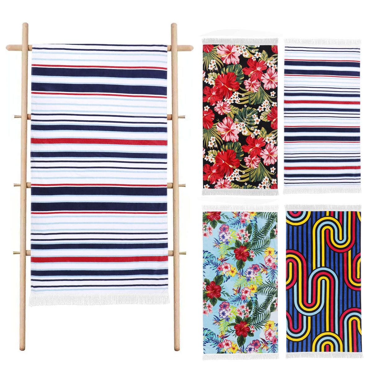 LINENLINK 100% Cotton Beach Towel - HAWAII Pattern Sand Free Beach Blanket Soft and Absorbent Towels for Swimming, Sports, Beach, Gym, Travel