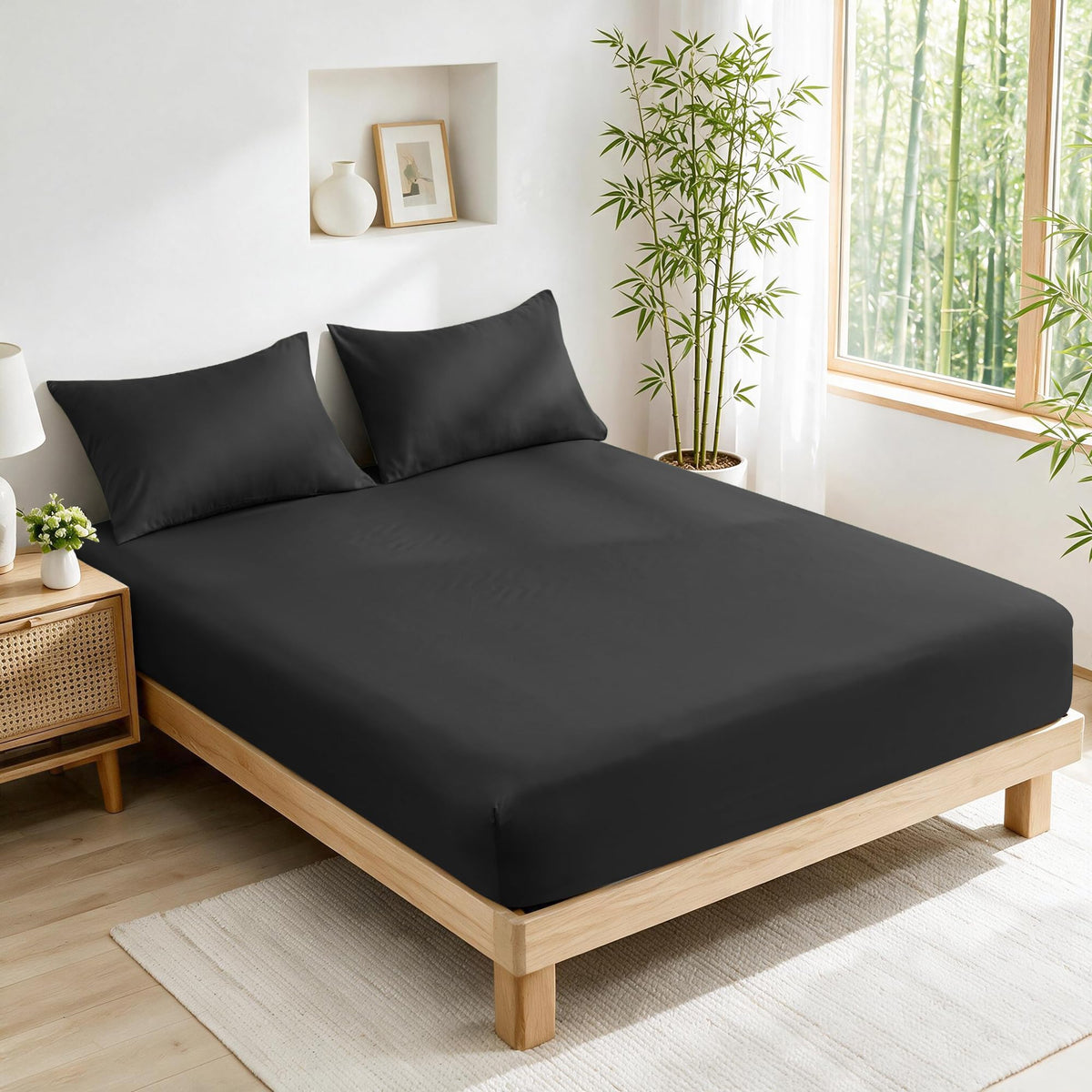 LINENLINK Bamboo Blend Fitted Sheet & 2 Pillowcases
