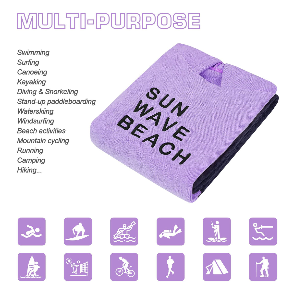 LINENLINK Surf Poncho Changing Robe with Hood Quick Dry Microfiber Changing Towel for Outdoor Surfing Men Women